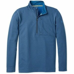 smartwool mens merino wool sport fleece 1/2 zip sweater jacket medium blue ski